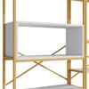 160 x 29.5 x 180 cm Shelf in Modern Minimalist Style, Steel Tube + MDF, Gold-White Color Scheme, Easy to Assemble and Clean, Gold + White