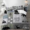 Набор постельного белья с пододеяльником Farmhouse Soft из мягкой ткани, Черный Медведь Олень Лось Лесные Животные Дикая Природа Коттедж Сельский Набор Постельного Белья King, Шалфейный Зеленый Коричневый Клетка
