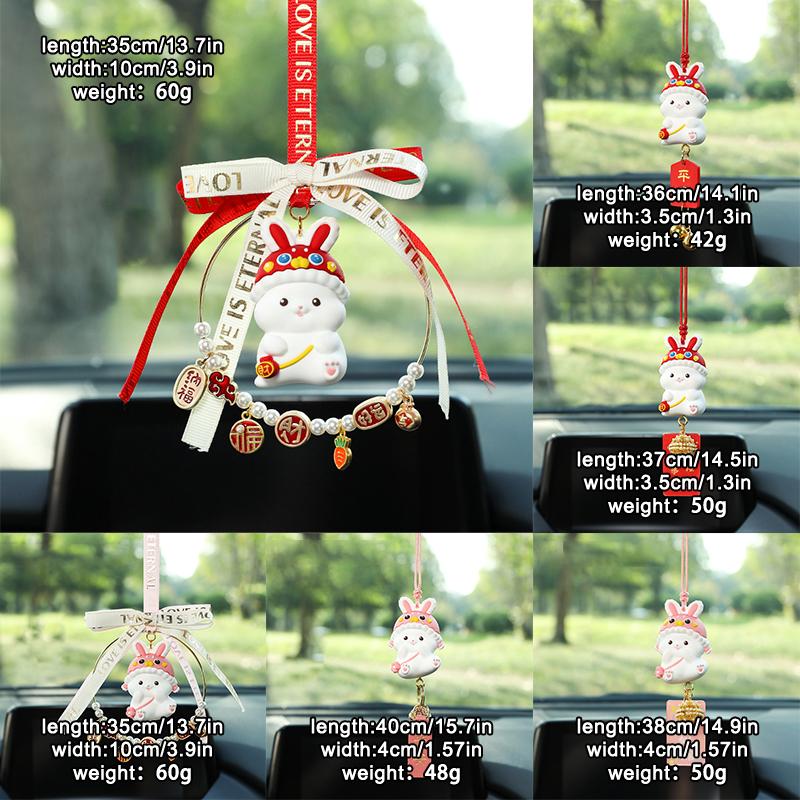 1pc Creative Lucky Rabbit Car Pendant Amulet Blessing Rearview Mirror Hanging Car Ornament Decor Xmas New Year Gift Girls