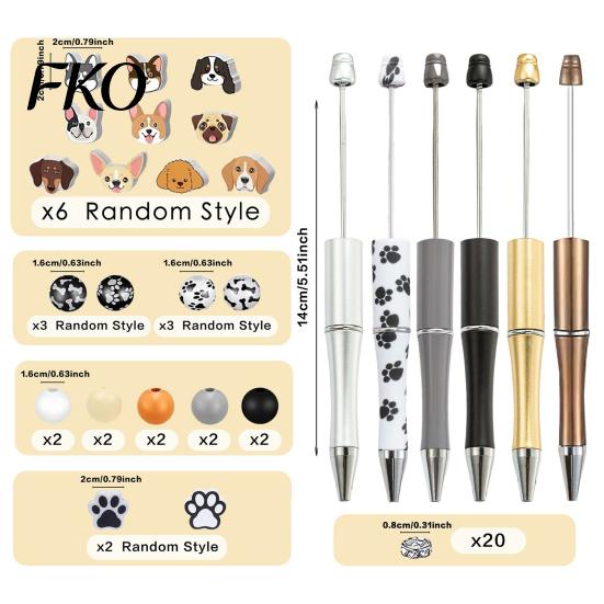 Wooden Bead Pen Supplies Dog Themed Beadable Kit, DIY Crafting Set, with Cute Pet Educational Kit Beads Decor, Smooth Writing Pens, for School