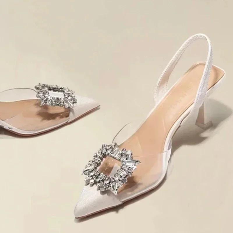 Fashion New Spring and Autumn Fashion New Sexy Banquet Comfortable Crystal Transparent Solid Color Pointed Toe Women's High Heels