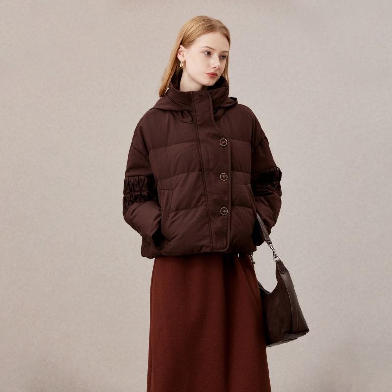 [Retro Premium Hooded Down Jacket] Women's 25 Year Winter Edition with Wrinkled Sleeves, Fashionable Design, Down Jacket
