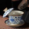 1PC Blue and White Ru Kiln Gongfu Three-piece Covered Bowl Tea Cup Chinese Style Gongfu Tea-making Bowl