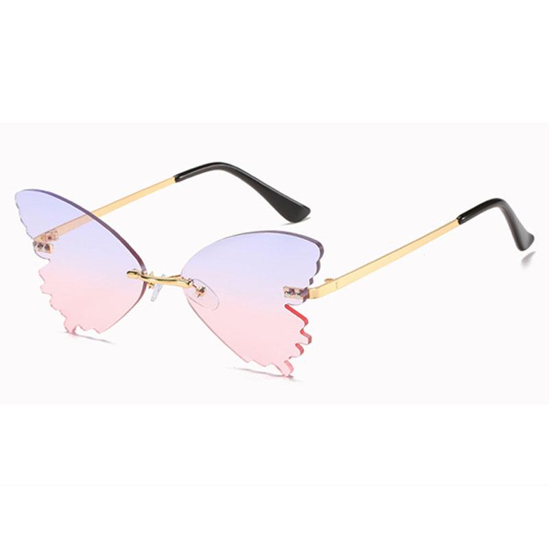 New European and American style sunglasses for men and women, celebrity-inspired, fashionable, unique, frameless, butterfly-shaped, and quirky