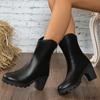Classic Thick Heels Mid Calf Boots Women Plus Size Zipper Pu Leather Boots Woman Casual Black High Heels Shoes Ladies Botas