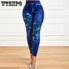 Plus Size Oversized Women High Waist Stretchy Legging Denim Look Skinny Jeggings Ladies Fashion Print Pencil Pants Clothing 2023