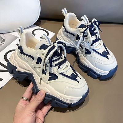 Женские повседневные кроссовки 2024 года, весна и осень, новый стиль, толстая подошва, противоскользящая, модная, сетчатая, дышащая, спортивная обувь для бега