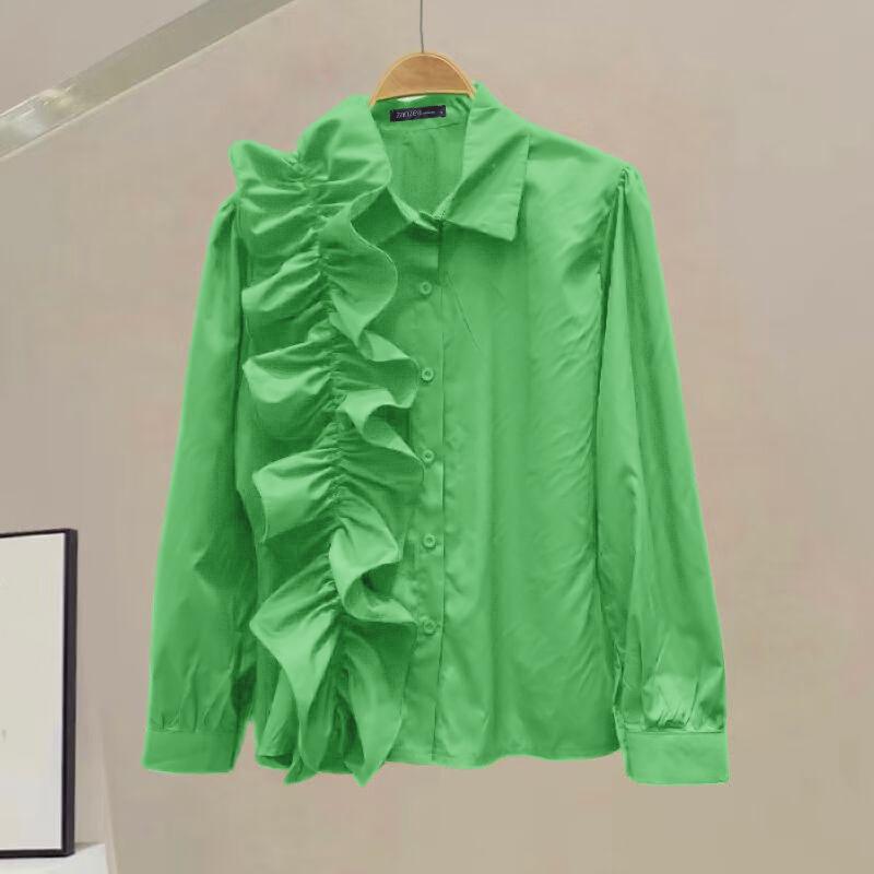 ZANZEA Женская повседневная однотонная рубашка с длинным рукавом и оборками
