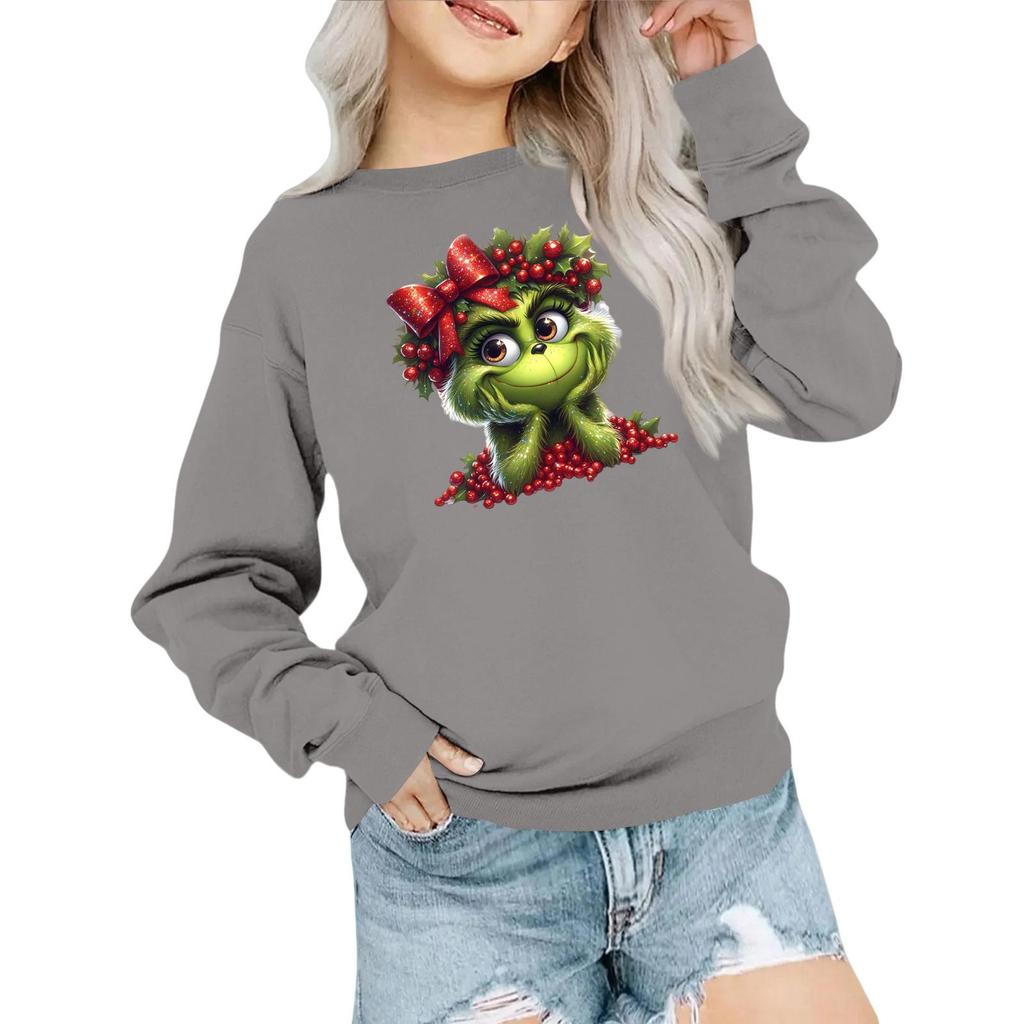 Kids' Fashion Loose-Fit Casual Long-Sleeve Christmas Print Oversized Crewneck Sweatshirt