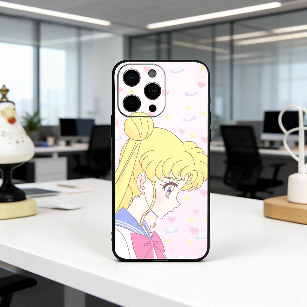 Мультяшный чехол для телефона S-Sailor M-Moon-es Art для iPhone 17, 16, 15, 14, 13, 12, 11 Plus, Pro Max, Других Мягкий Черный Чехол