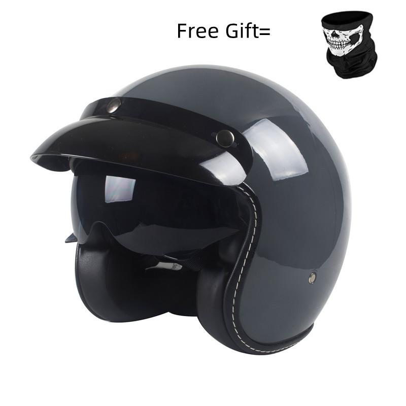Половинка лица Винтажный мотоциклетный шлем Ретро Немецкий Kask, Cafe Racer, Скутер, Круизер, Чоппер, Матовый черный Кожаный DOT