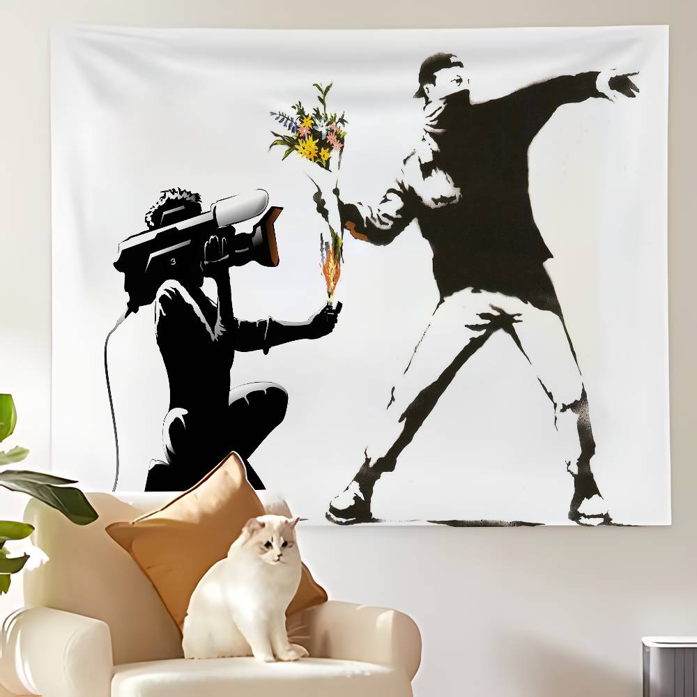 Гобелен Banksy 'Девочка с шаром' Настраиваемые гобелены различных стилей Настенные панно Печать фотографий знаменитостей Настенные панно