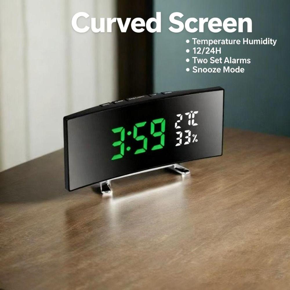 Curved Screen Digital Alarm Clock Large Table Clock Multi-function Desk Clock  Table Use