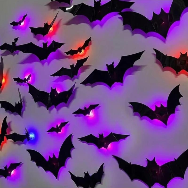 9/12/21 шт. Светодиодный ночник на Хэллоуин 3D стереоскопический летучая мышь Наклейка на стену Материал для домашних животных Праздничная вечеринка Домашнее украшение стен Лампа