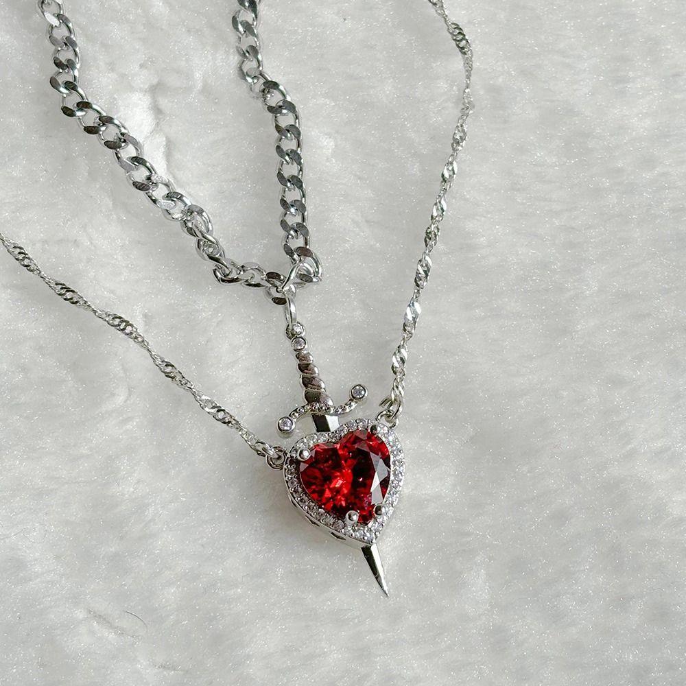 Valentine's Day Gift Couple Necklaces Trendy Matching Necklace Vintage Heart and Sword Necklace