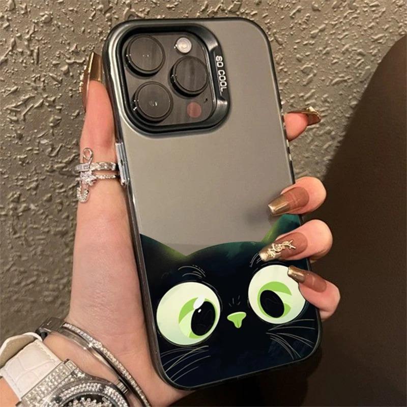 Милый мультяшный чехол для телефона с черным котом для iPhone 16 15 Pro Max 14 13 12 11 Pro Max XS XR 7 8 Plus Противоударный силиконовый мягкий чехол из ТПУ