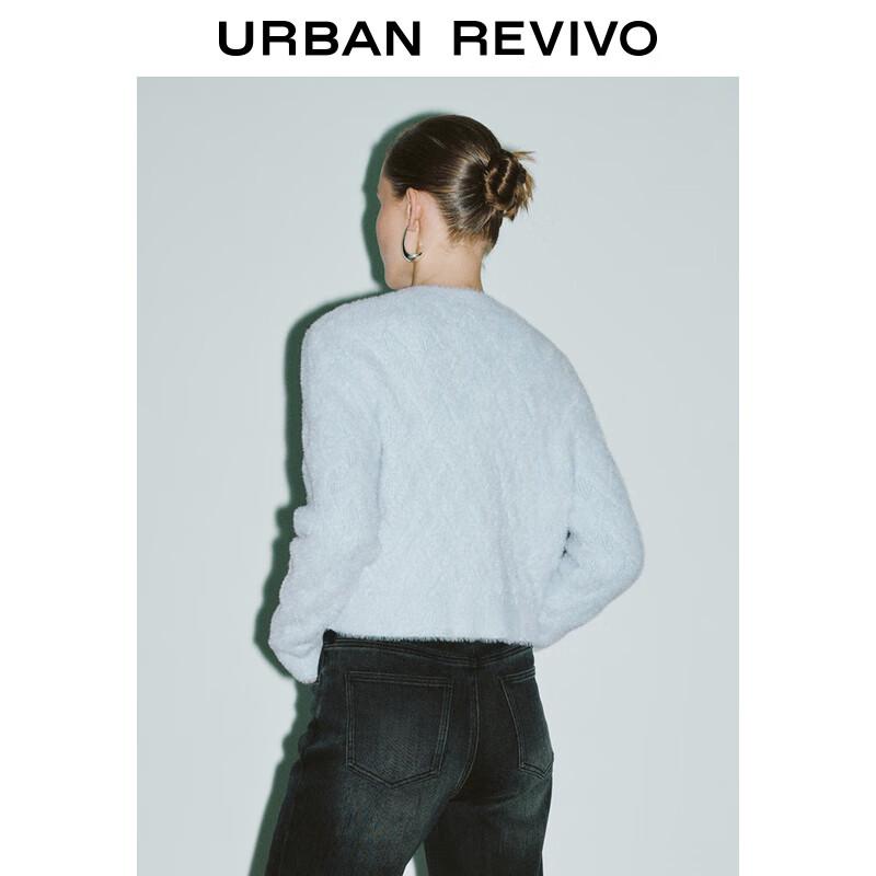 Женский кардиган из пушистого трикотажа с круглым вырезом