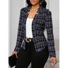 Women's Lightweight Plaid Long Sleeve Jacket - Stylish Open Front Outerwear for Spring & Fall, Black & White Houndstooth Pattern,