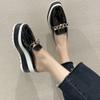 Patent Leather Semi-Slip Women's Square Toe Deep Mouth Pearl Metal Rear Low Non-Slip Wear-Resistant Wedge