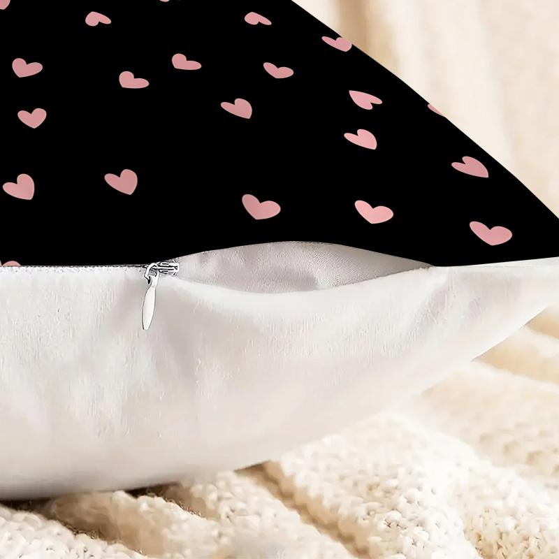 18.18" Black Pink Heart Print Throw Pillow, Cushion Accent Pillow, Includes Pillow Core, Cute Love Heart Decor For Sofa Bedroom