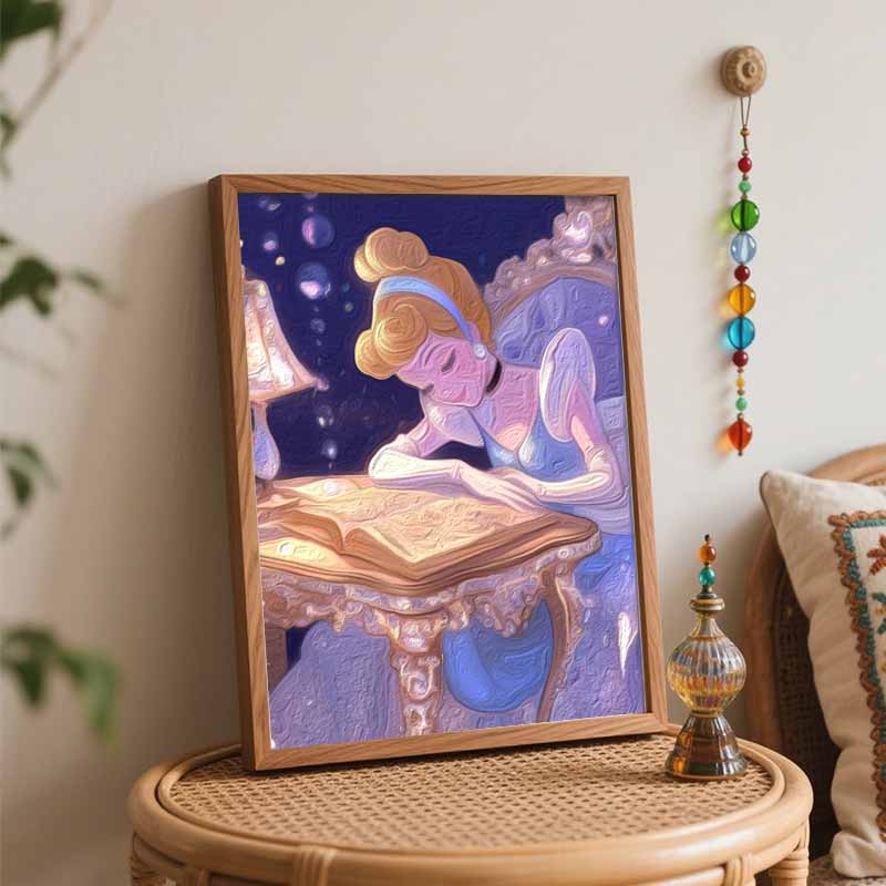 Disney digital oil painting Cinderella reading book art handmade diy gift home decoration
