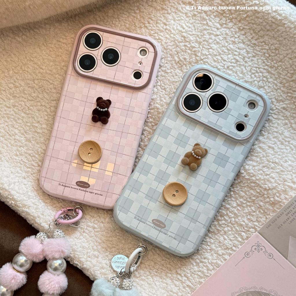 3D Ретро Мультяшный Медведь Браслет Чехол для iPhone 11, 13, 15, 16 Pro Max, Apple 17, Корейский Стиль