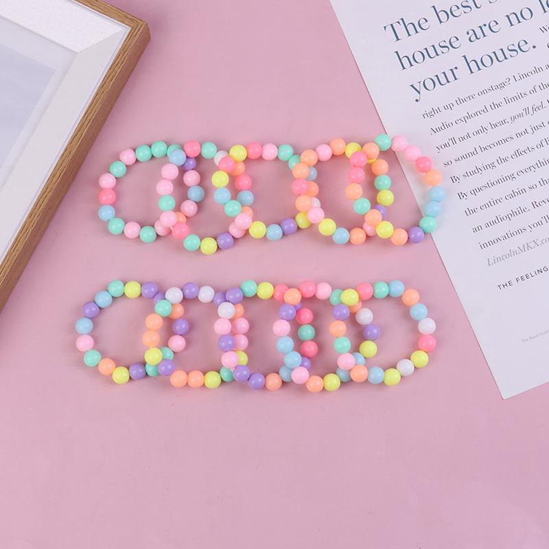 10 шт., детский браслет с подвесками для девочек, детские разноцветные эластичные браслеты из жемчуга и бусин