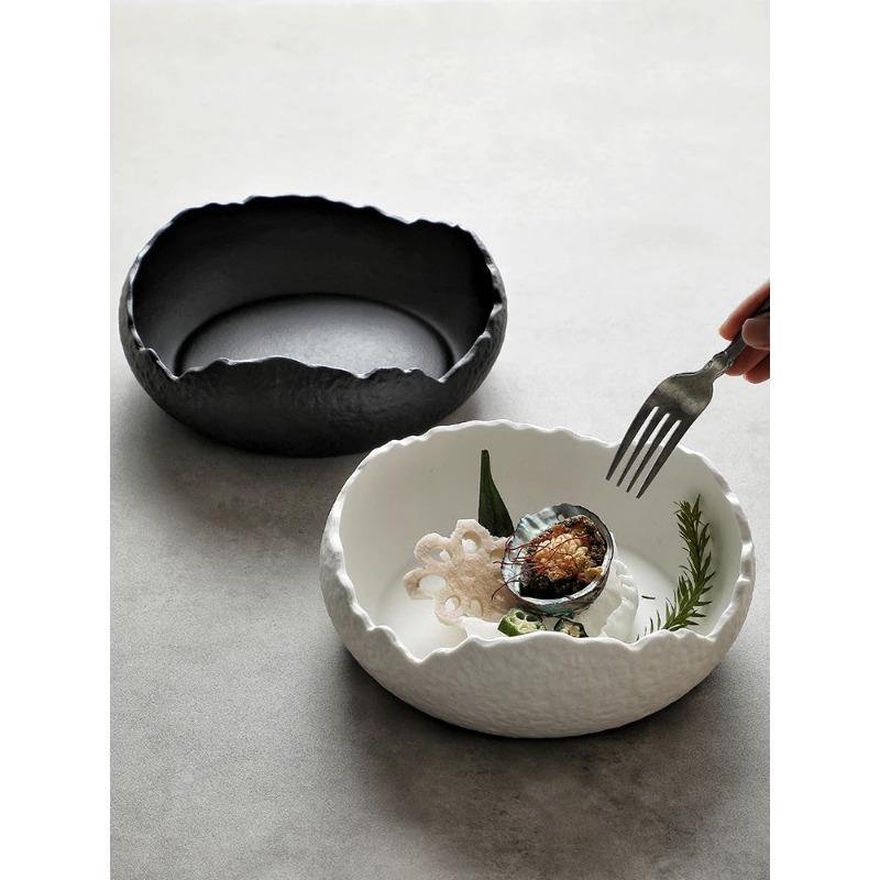 Sashimi Plate Ceramic Dinner Plates Restaurant Stone Pattern Thick Soup Bowl Fruit Salad Bowls Creative Irregular Tableware