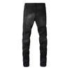Men's Broken Jeans Patch Jeans High Street Tide Men Slim Small Leg Trousers Jeans Black Jeans