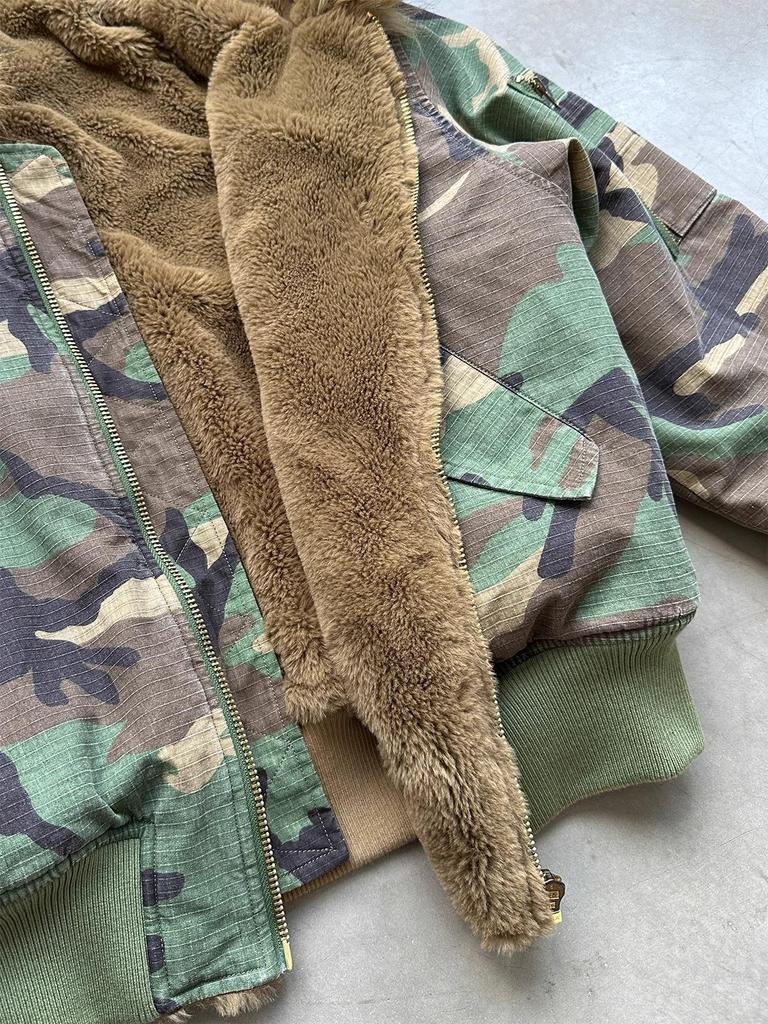 Men's Reversible Thickened Imitation Rabbit Fur & Camouflage Jacket with Eagle Fur Collar - Stylish Winter Padded Coat
