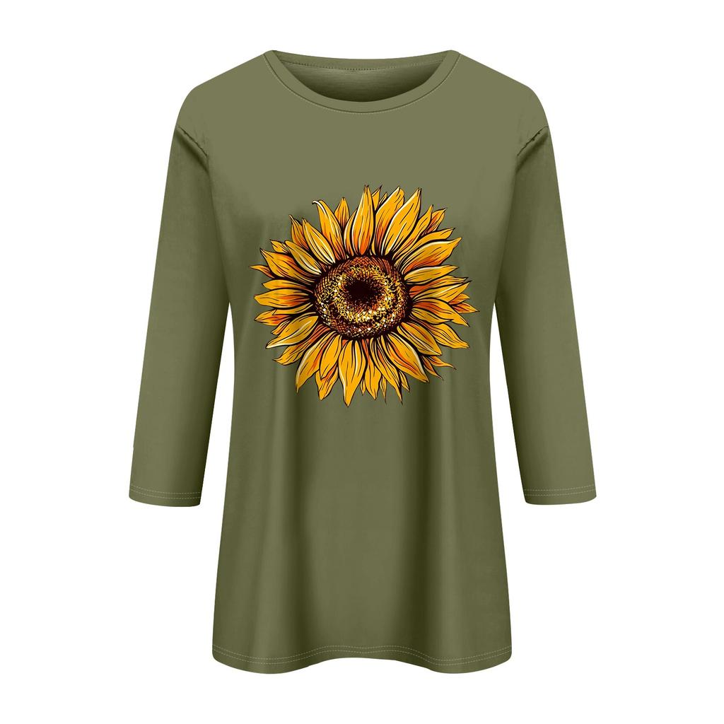 Женская мода повседневный принтованный топ с семью рукавами и круглым вырезом