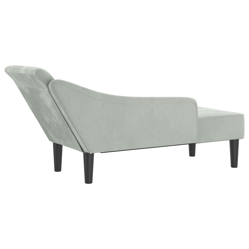 Chaise Longue with Cushion Light Grey Velvet