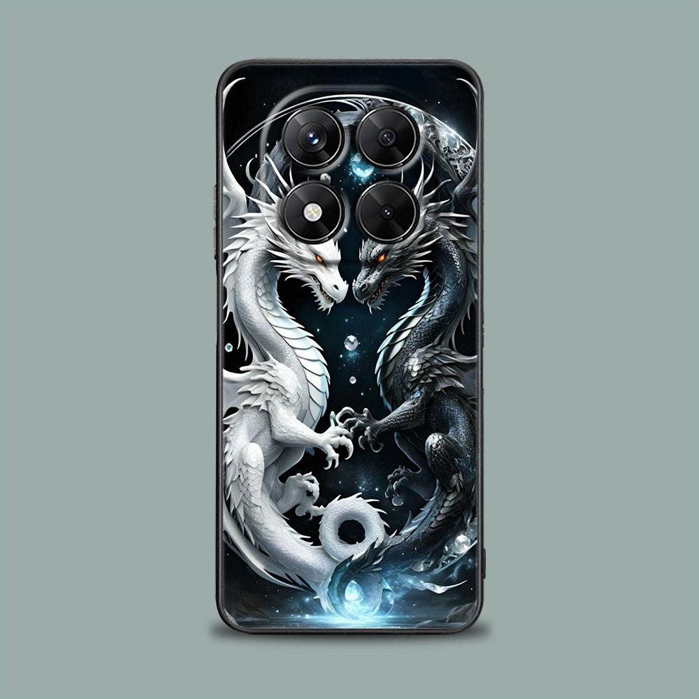 Чехол для телефона для Xiaomi Redmi 15C 14C 12C 13C Redmi Note 15 14 13 12 11 10 Pro Plus 5G 12S Силиконовый чехол Милый Черно-белый Дракон