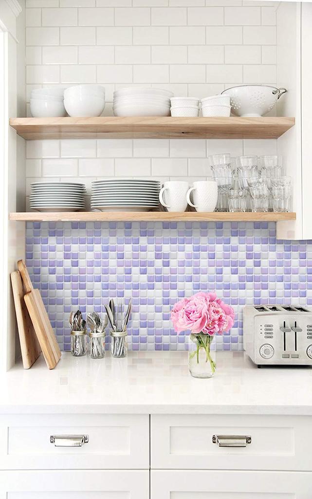 APSOONSELL 3D Mosaic Tile Stickers for Kitchen and DIY Wall Modern Wall Decals (4 Sheets) Bathroom, Stickers, Art, Stylish, Waterproof, (KBMS-06B)