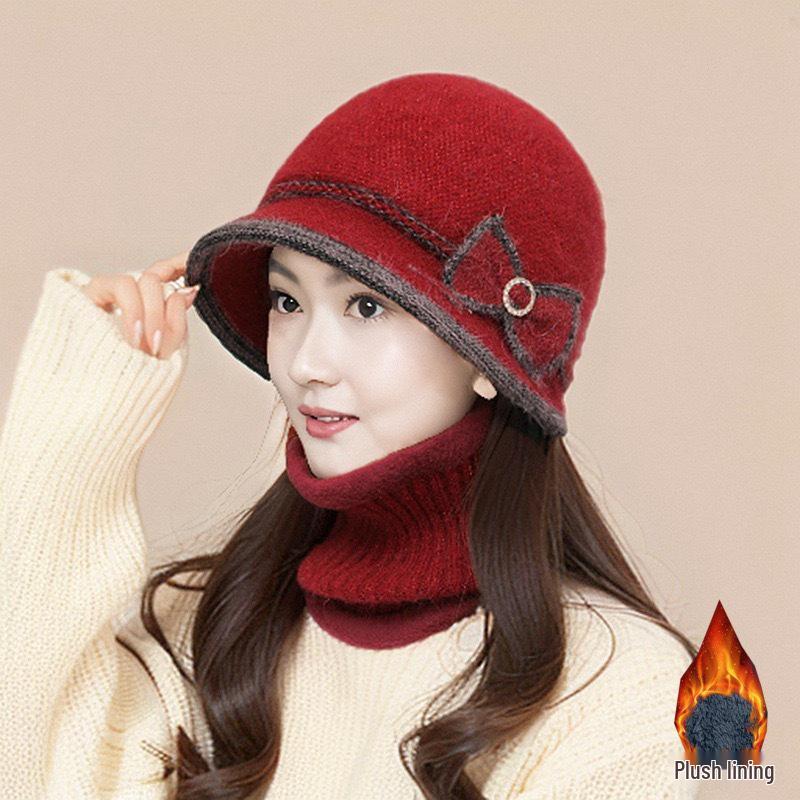 Stylish Knitted Bow Fisherman Hat for Women: Warm & Versatile Autumn/Winter Wool Bucket Hat for Middle-aged & Elderly