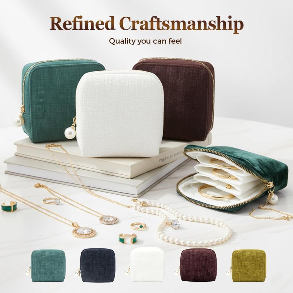Jewelry Storage Pouch Tassel Zipper Jewelry Bag Ring Pendant Bracelet Portable Jewelry Organizer
