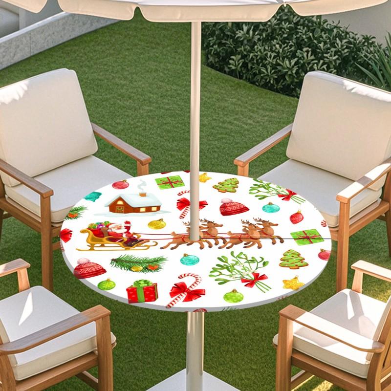 Outdoor Round Table Cover With Umbrella Hole Waterproof Patio Garden Tablecloth Elastic Hem Deck Balcony