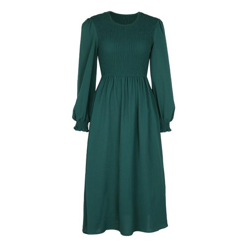 Женское осенне-зимнее однотонное элегантное кружевное платье средней длины с v-образным вырезом и высокой талией