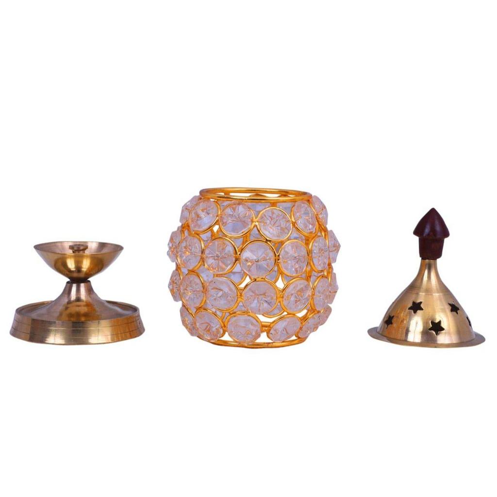 Акханд Дия Декоративная Латунная Хрустальная Масляная Лампа Подсвечник Фонарь Овальной Формы | Лампа для Пуджи