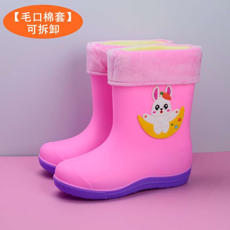 Big Children Rain Boots Boys Girls Baby Children Rain Shoes Non-slip Waterproof Children Cartoon Velvet Student Water Shoes Cute