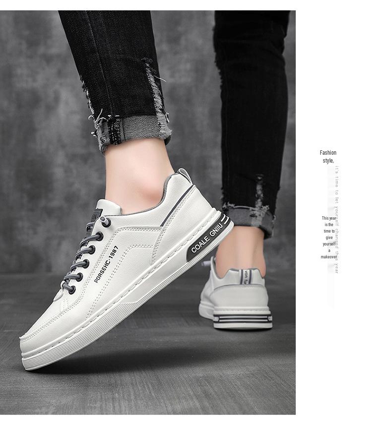 Мужские модные повседневные кожаные туфли - Весна/Осень Универсальные легкие белые кроссовки в корейском стиле