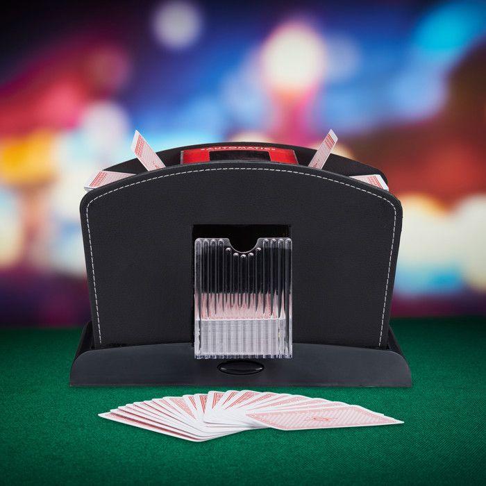 Relaxdays Mélangeur de cartes à jouer, Automatique, Aspect en cuir, Electronique, 2 jeux, Pro, Poker, Rami, Casino, Noir