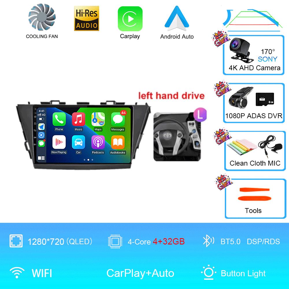 9-дюймовый Android 14 автомобильный радиоприемник для Toyota Prius V Plus Alpha 2012 2013 2014 2015 стереоплеер GPS навигация Carplay Auto LHD RHD DVD