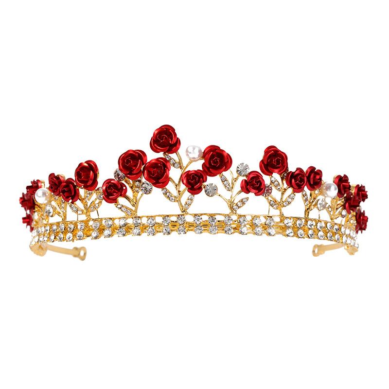 Bridal Crown Korean New Red Rose Crown Queen Wedding Wedding Dress Hair Headband Girls Birthday Headband
