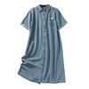 2025 Summer New Casual Loose Denim Dress Women's Small Hong Kong Style Retro Polo Collar Short-sleeved Shirt Skirt