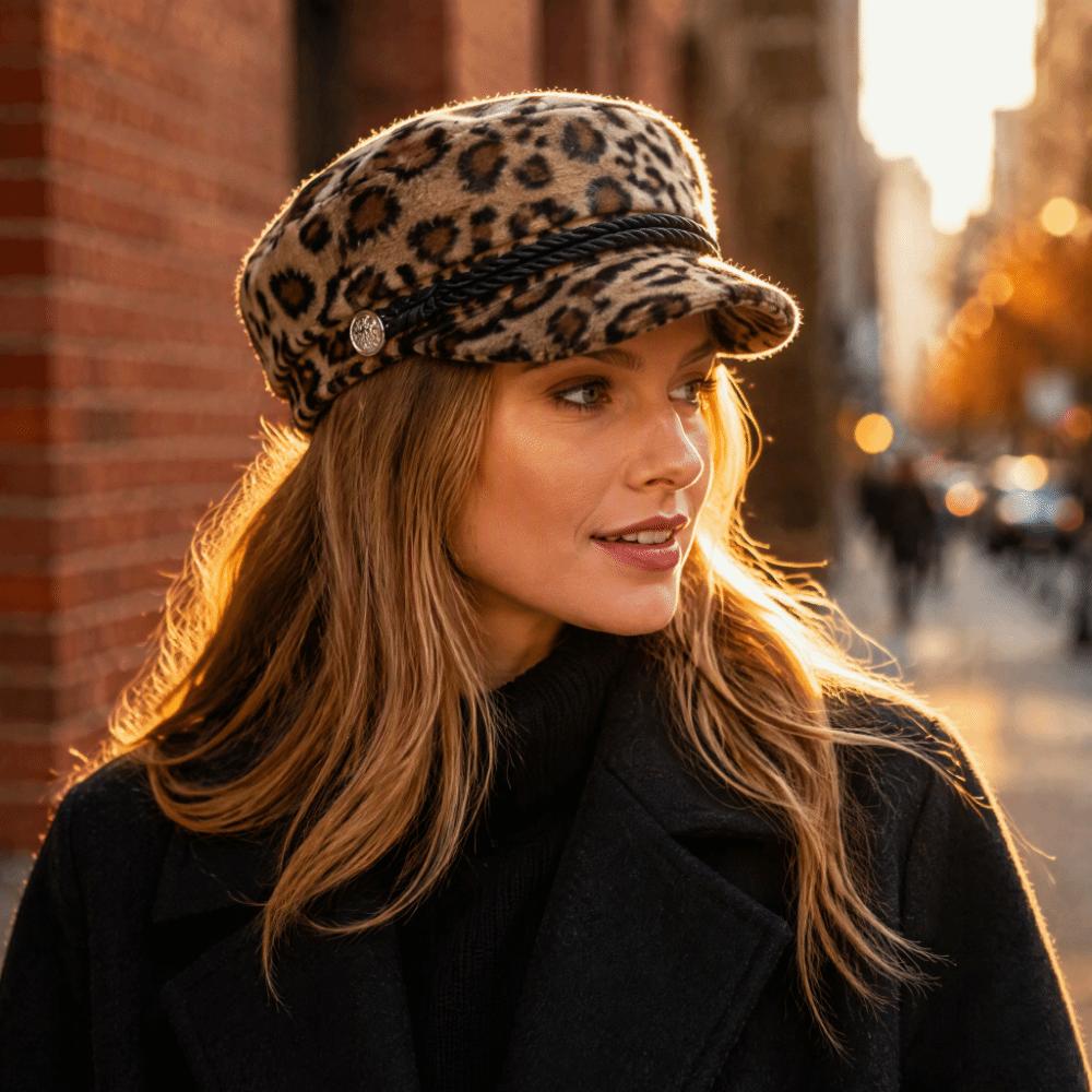 Decorative Button Flat Top Hat Vintage Style Leopard Print Cap Casual Newsboy Beret Hat Party