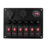6 Gang ON Off Rocker Switch Panel 12V Voltmeter Dual USB Charger 3.0 Cigar Lighter For RV Truck Boat
