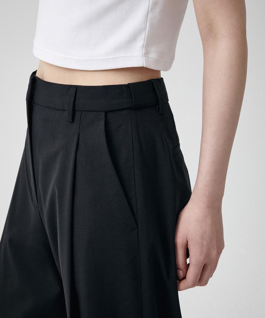 MUSINSA STANDARD WOMAN Женские летние шерстяные свободные зауженные брюки с скрытой резинкой [Черный]