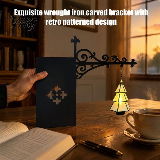 Minimalist Wall Sconce Christmas Tree Bookshelf Lantern, Vintage Iron Hanging Decor, LED Warm Shaped Lamp Light Bookend Ornament, Rustic Art for Shelf