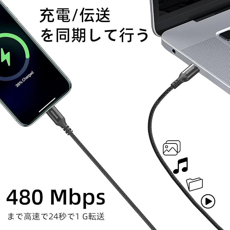 Кабель Acbands USB Type C, совместимый с PD, 100 Вт/5 А, передача данных 480 Мбит/с [1,5 м / черный], сверхбыстрая зарядка, прочный плетеный кабель USB-C и USB-C Taipushi